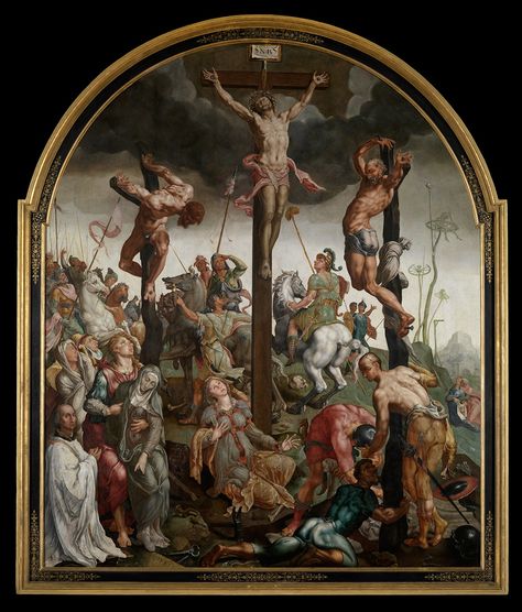 Calvary / El Calvario / Le Calvaire // 1543 // Maarten van Heemskerck // Museum of fine arts Ghent Anthony Van Dyck, 16th Century Art, Van Eyck, Jan Van Eyck, The Crucifixion, Christian History, Religious Painting, Roman Soldiers, Dutch Painters