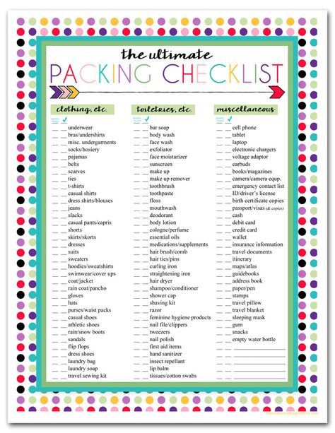 Download this Printable Travel Checklist to Properly Prepare for a Trip (free and instant download) Printable Packing List, Travel Packing Checklist, Camping Packing List, Camping Kitchen, Checklist Printable, Packing List For Vacation, Packing Checklist, Camping Checklist, Vacation Packing