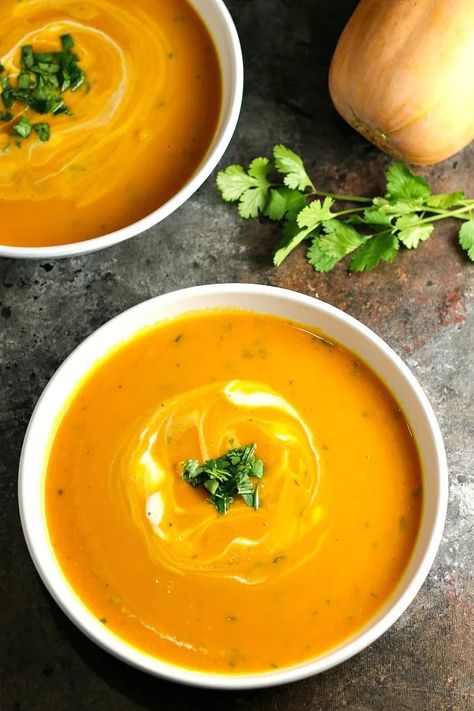 Gingered Butternut Squash Soup - A Dish of Daily Life French Onion Soup Cheese, Soup French Onion, Thai Shrimp Soup, Lebanese Lentil Soup, Marsala Mushrooms, Soup Cheese, Cucumber Basil, Slow Cooker Soup Recipes, Soup Tomato