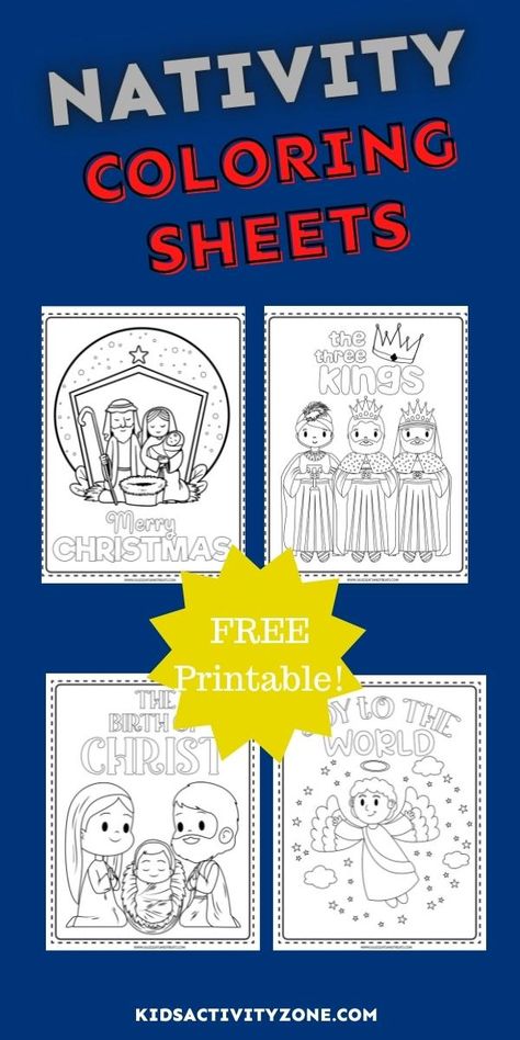 Free Printable Nativity Coloring Pages are a great kids activity at Christmas. These Christmas coloring pages will keep the true reason, the birth of Jesus, at the focus of the holiday. Grab these free printables to color this holiday season! Christian Christmas Coloring Pages Free, The Birth Of Jesus Crafts, Free Christian Christmas Printables, Nativity Printables Free, Nativity Coloring Pages Printables Free, Free Nativity Coloring Pages, Nativity Crafts For Preschoolers, Nativity Activities For Kids, Christian Christmas Printables