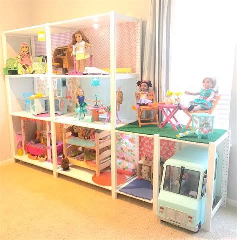 Our Generation Storage, Barbie House Storage Ideas, Doll House For 18inch Dolls Diy, Dollhouse Organization, American Girl Dollhouse Diy, My Life Doll Storage Ideas, American Doll Storage Ideas, Baby Doll Organization Ideas, Baby Doll Play Area