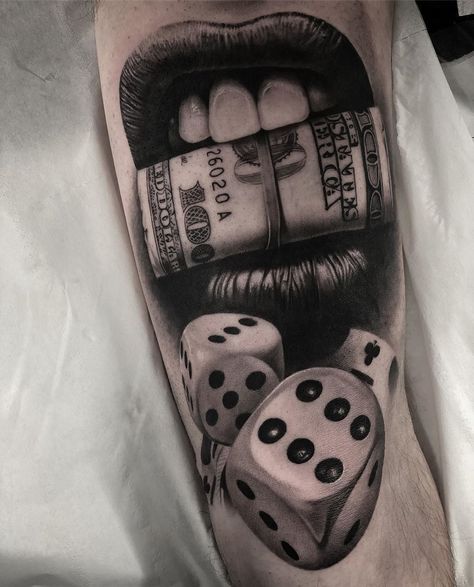 Tattoos Illustration, Dice Tattoo, Wolf Tattoo Sleeve, Money Tattoo, Chicano Tattoos, 4 Tattoo, Gambling Tattoo, Best Sleeve Tattoos, Dope Tattoos