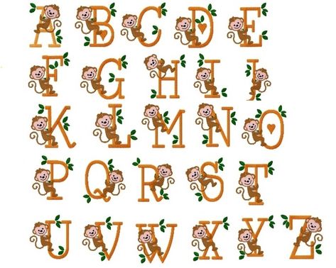 Monkey Alphabet Letters, Tag Alphabet, All Letters, All Design, Alphabet, Embroidery, Quick Saves