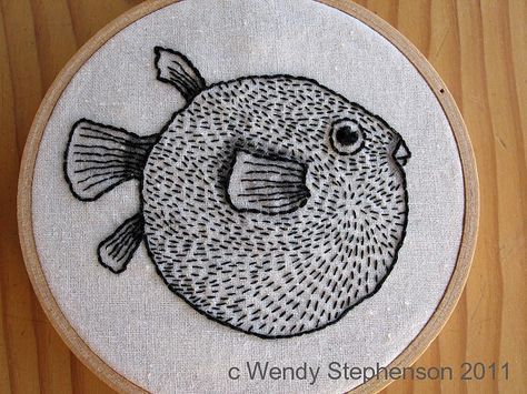 Blackwork Embroidery, Puffer Fish, 자수 디자인, Embroidery Hoop Art, Art Textile, Embroidery Inspiration, Hoop Art, Diy Embroidery, Embroidery And Stitching