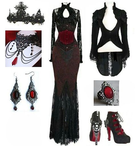 Red Goth Outfits, Alternative Outfit Ideas, Romantic Goth Outfits, Vampire Outfit, Punk Cosplay, Vampire Fashion, Vampire Dress, Goth Outfit Ideas, Books And Art