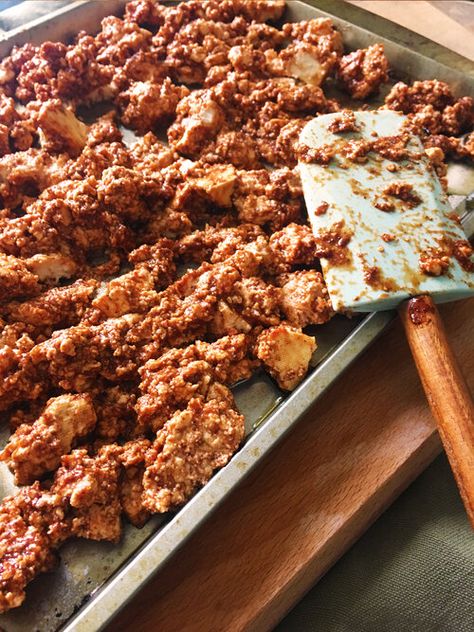 Crispy Tofu Crumbles, Tofu Crumbles, Crumbled Tofu, Plant Based Oil Free, Grub Hub, Tofu Chicken, Mole Sauce, Salads Bowls, Sick Of It