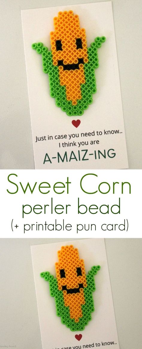 This super cute sweet corn perler bead love pun card is simple to make with perler beads and thoughtfully placed on a card you can gift to a loved one! #love #printable #Valentine #lovepun #romanticpun Corn Perler Beads, Birthday Perler Bead Patterns, Perler Bead Cards, Love Perler Bead Patterns, Love Perler Beads, Perler Bead Gift Ideas, Perler Bead Gifts, Bee Perler Bead Pattern, Perler Valentines