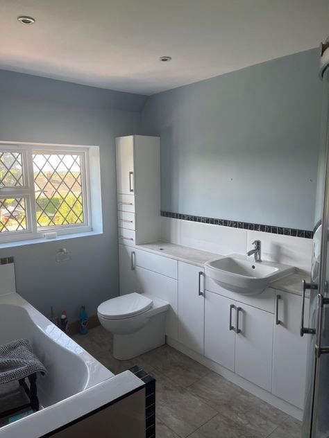 Dulux Coastal Grey, Dulux Neptune Sea, Dulux Bathroom Paint Colours, Coastal Grey Dulux Paint, Dulux Tranquil Dawn Bathroom, Dulux Heritage Dh Slate, Family Bathroom, Colour Schemes, Grey