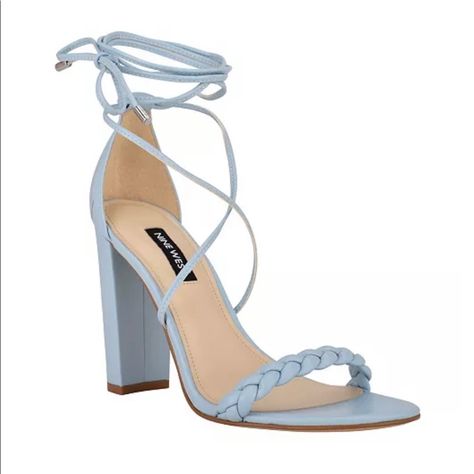 Brand New Never Worn. Light Blue 5.5 Wrap Heel. Light Blue Heels, Ankle Wrap Heels, Wrap Heels, Blue Heels, Wedding Prep, Ankle Wrap, Aesthetic Shoes, Heeled Sandal, Golf Outfit