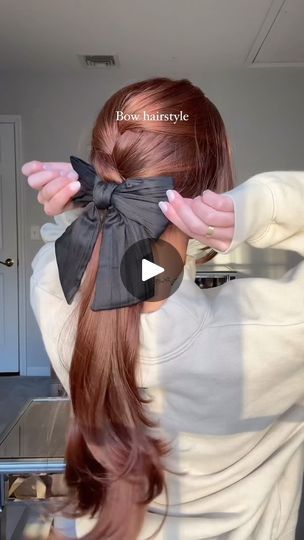 Bow And Braid Hairstyle, French Braid Into A Ponytail, Ponytail With Bow Hairstyle, Bow Style With Braids, Braided Ponytail With Bow, Braid Into A Ponytail, Braid With Bow, Bows In Braids Aesthetic, Bow Hairstyles