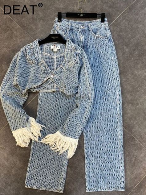 none Denim Suit, As Pictures, Denim Patterns, Denim Short, Set Women, Clothing Size Chart, Womens Clothing Sizes, Short Jacket