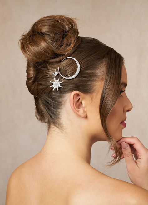 Moon Star Hair Clip Set | Azazie Bridal Halo Headpiece, Bride Wedding Hair, Vintage Bridal Hair, Groomsmen Accessories, Moon Hair, Wedding Halo, Retro Bride, Headpiece Accessories, Maternity Bridesmaid Dresses