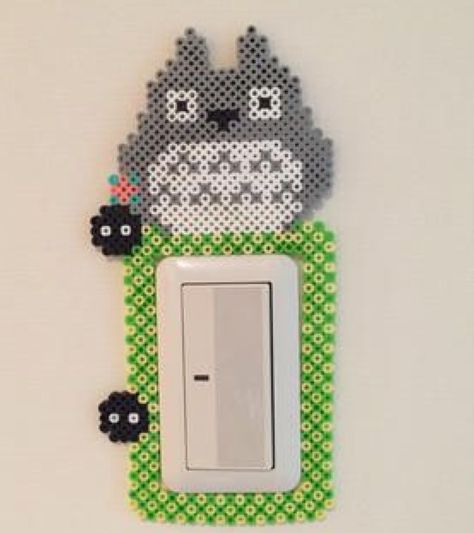 Totoro Light, Light Switch Frame, Melt Beads Patterns, Hama Art, Hamma Beads Ideas, Easy Perler Bead Patterns, Pearl Beads Pattern, Easy Perler Beads Ideas, 3d Perler Bead