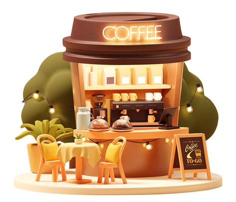 Cafe and Coffee kiosk Cat Bakery, Coffee Booth, Canva Idea, Coffee Kiosk, 3d Coffee, Coffee Infographic, Food Kiosk, Comic Layout, Kiosk Design