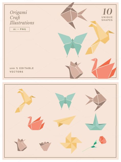 Origami Craft Illustration Vectors https://creativemarket.com/MeeraG/221301-Origami-Craft-Illustration-Vectors?u=MeeraG | #origami #vector #clipart #illustration #japan #diy #craft #japanese #paperart #paper #craft #papergoods Simple Japanese Illustration, Origami Graphic Design, Fold Paper Airplane, Origami Photography, Origami Illustration, Japan Origami, Origami Vector, Origami Game, Origami Japan