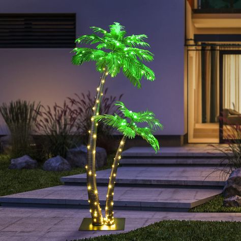 PRICES MAY VARY. Taking you to a tropical paradise: The pure handmade trunk and branches make each of our palm trees natural and unique. The taller pre-lit artificial palm tree is 6FT decorated with 120 warm white LED lights, while the shorter one is 4FT with 64 warm white LED lights. If your house is lack of some greenness, vitality and warmth, this lighted tree will be your perfect choice. Popular decoration choices for holidays: The branches of the decorative tree are flexible yet sturdy to s Palm Tree Decorations, Fabric Leaves, Hawaii Style, Party Garden, Outside Patio, Christmas Nativity Scene, Artificial Trees, Natural Fabric, Tree Shapes