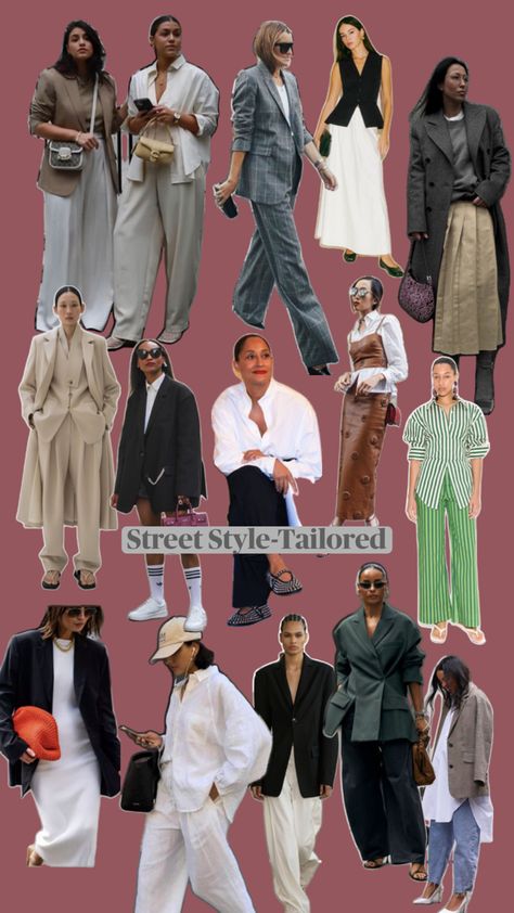 Tailored looks, street style Fashion Words, Fashion Collage, Looks Street Style, Cute Fit, Fashion Hacks Clothes, Outfit Aesthetic, Menswear Inspired, Office Fashion, Fashion Street