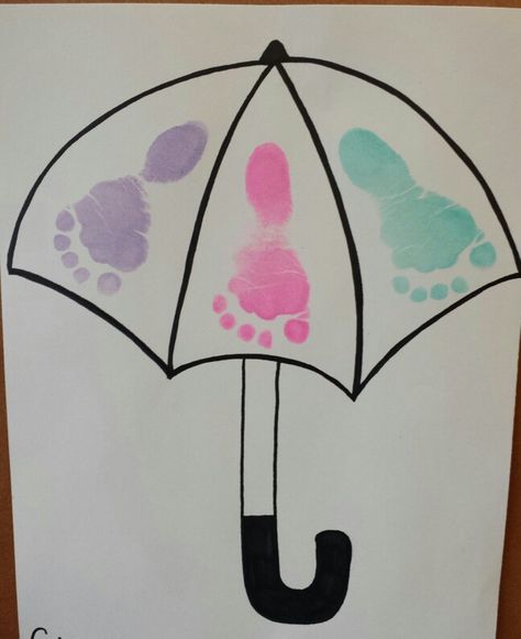 Footprint umbrella April Art Projects For Infants, Weather Footprint Art, April Baby Crafts, April Activities For Infants, Handprint Umbrella, Umbrella Handprint, Rainy Day Arts And Crafts, Infant Crafts, Spring Toddler Crafts