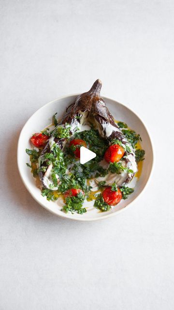 Julius Fiedler | Roasted Aubergine with Tahini & Leftover Herb Pesto 🍆   One of summer’s delights is the availability of locally grown aubergines, in all... | Instagram Julius Fiedler, Eggplant Vegan, Herb Pesto, Roasted Aubergine, Carrot Tops, Carrot Top, Homemade Pesto, Locally Grown, Middle Eastern Recipes