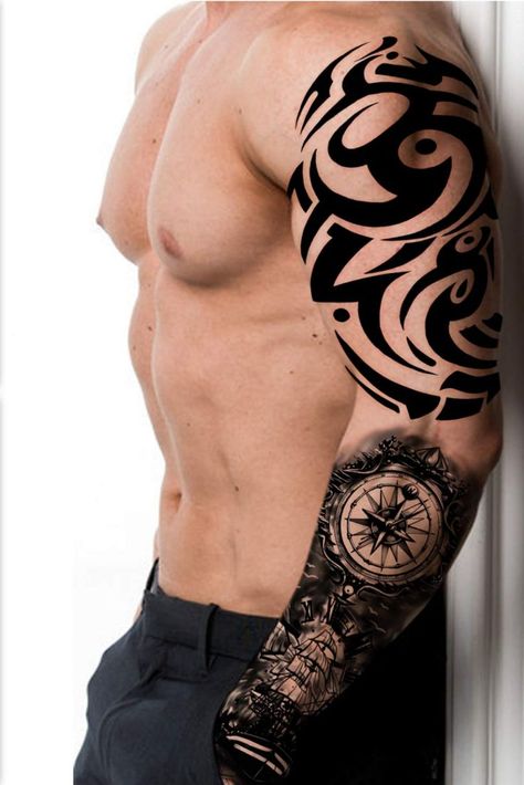 Extra Large waterproof Temporary Tattoos 8 Sheets Full Arm Fake Tattoos and 8 Sheets Half Arm Tattoo Stickers for Men and Women (22.83"X7.1") Tattoo Ideas Whole Arm, Whole Arm Tattoo Men, Whole Arm Tattoo, Half Arm Tattoo, Voll Arm-tattoos, Stickers For Men, Full Arm Tattoos, Arm Tattoos For Guys, Fake Tattoos