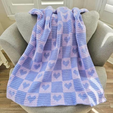 Cool Crochet Blanket, Eclectic Crochet, Blanket Crochet Pattern Easy, Checkered Blanket, Hearts Crochet, Lace Cupcakes, Throw Blanket Pattern, Crochet Blanket Pattern Easy, Blanket Crochet Pattern