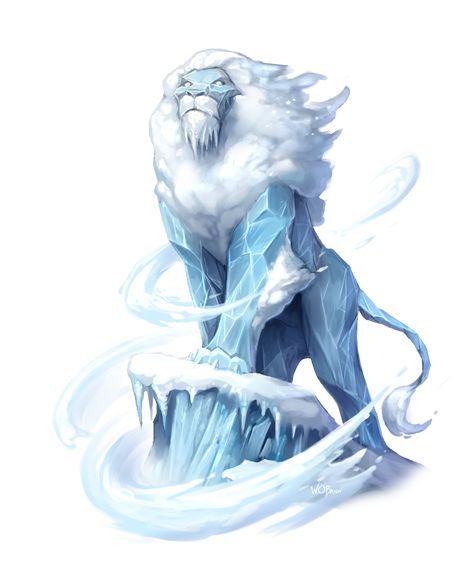 Mythical Ice Creatures, Ice Animal Fantasy Art, Ice Spirit Art, Ice Creatures Fantasy Art, Snow Monster Art, Elemental Creature Art, Ice Creature Fantasy Art, Fantasy Ice Creatures, Snow Elemental