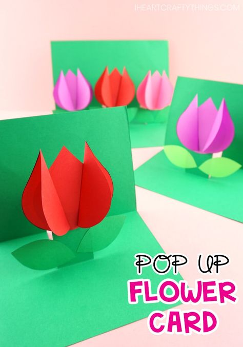 How to Make a Pop Up Flower Card -Easy spring tulip craft for kids! Use our free template to create this easy pop up flower card for a spring kids craft. Simple Mother's Day card or Valentine's Day card for kids to make. #iheartcraftythings Tulip Craft, Pop Up Flower, Pop Up Flower Cards, Spring Kids, Spring Crafts For Kids, Mothers Day Crafts For Kids, Flower Card, Crafts For Kids To Make, Paper Crafts For Kids