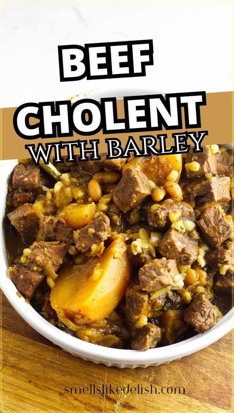 Cholent, (pronounced chow·luhnt), a traditional Jewish stew, is a 
slow-cooked masterpiece brimming with rich flavors and 
melt-in-your-mouth tenderness. This recipe features hearty beef chunks 
simmered alongside a medley of beans, barley, and aromatic vegetables in
 a crockpot. 
Perfect for a comforting and flavorful weekend meal, cholent comes 
together effortlessly – simply toss all the ingredients together and let
 your crockpot work its magic. Cholent Slow Cooker, Frozen Casserole Recipes, Cholent Recipe, Beef Chunks, Jewish Foods, Vegetable Bread, Jewish Cuisine, Shabbat Dinner, Beef Barley