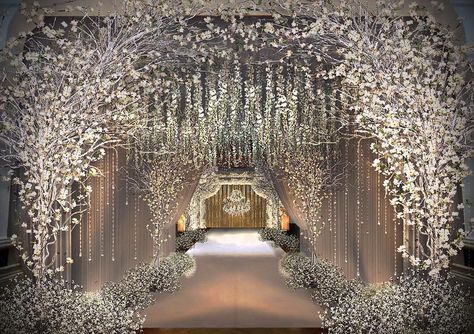 The #arch at this #Bangkok, #Thailand #wedding composed of white #cherryblossoms resembles a #floral waterfall. We can’t imagine a more beautiful way to for a #newlywed couple to make their grand entrance! Repost: @vkmpire Rustic Wedding Decorations, Wedding Entrance, Venue Decorations, Wedding Venue Decorations, Winter Wonderland Wedding, Salou, Wonderland Wedding, Wedding Goals, Wedding Stage