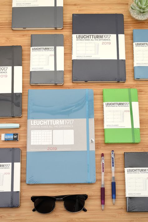 Get ready for next year with these practical Leuchtturm1917 2019 Planners! They are available in 3 different sizes: B5, A5, and A6. Connor Cobalt, Unique Stationary, Romanticize School, Stationary Supplies, Daily Planning, New Pen, Field Notes, Make It Easy, Daily Plan