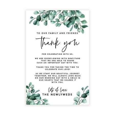 Size: At the perfect size of 4 inches by 6 inches, these thank you place setting cards have multiple uses for weddings and special events. This pack of 56 place setting cards can be ordered in bulk and used at each seat within your wedding reception to display a heartfelt thank you from the newlywed couple. As a wedding thank you card the beautiful script will be placed in the center of one of our unique designs. Or display as a table card with designs to match your wedding decor perfectly. Mate Silver Dollar Eucalyptus Wedding, Calligraphy Thank You, Place Setting Cards, Dollar Eucalyptus, Silver Dollar Eucalyptus, Table Place Cards, Eucalyptus Wedding, Bachelorette Party Invitations, Wedding Receptions