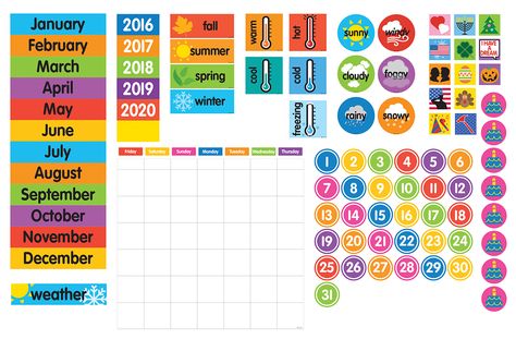 Calender Chart For Kindergarten, Calander Chart For Preschool, Classroom Calendar Numbers Printables Free, Magnetic Calendar Classroom, Calendar Magnets, Toddlers Activities, Daily Weather, Math Wall, Weather Words