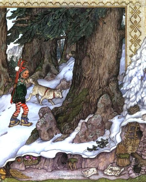 Jan Brett ~ Trouble with Trolls Jan Brett Christmas, Jan Brett, Illustration Noel, Childrens Books Illustrations, Fairytale Art, Book Illustrations, Snow Queen, Folk Tales, Childrens Illustrations