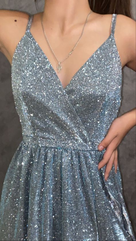 Sparkle Dress Aesthetic, Glitter And Glamour Party Outfit, Freshman Hoco Dresses, Periwinkle Dress, Glitter Outfit, Glamour Party, Party Dress Classy, Prom Inspo, Blush Nails