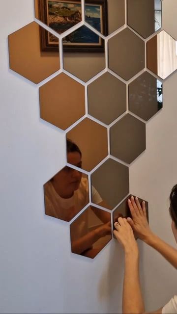 Eclectic Bedroom Furniture, Hexagon Mirror Wall Decor, Ikea Mirror Hack, Bicycle Mirrors, Mirror Decor Ideas, Hexagon Mirror, Ikea Mirror, Wall Painting Decor, Art Decor Diy