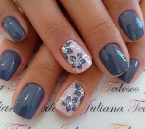 Cruise Nails Bermuda, Gel Nails For Hawaii Vacation, Slate Blue Nails Design, Fall Short Nails, Fingernail Designs, Fall Gel Nails, Pretty Nail Art Designs, Cute Gel Nails, Pretty Nail Art