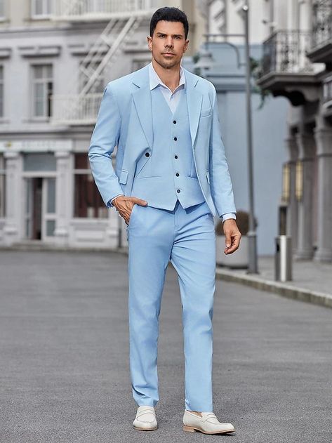 Blue Tuxedo Men, Light Blue Tuxedo, Blue Tuxedo, Blue Tuxedos, White Dress Shoes, Linen Suits, Wedding Linens, Wedding Men, Blue Man