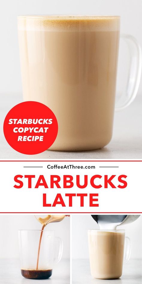 A latte is an espresso drink with steamed or frothed hot milk. See how you can recreate this Starbucks drink at home using an espresso machine or Nespresso. #starbuckscopycat #latte #nespresso #coffeerecipes Easy Latte Recipe, Starbucks Drink At Home, Expresso Recipes, Espresso Machine Recipes, Coffee Recipes Hot, Homemade Starbucks, Espresso Drink, Starbucks Latte, Almond Milk Coffee