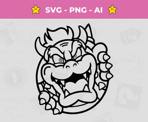 Bowser Stencil, Mario Icons, Mario Svg, Mario Bowser, Popular Svg, Mario Shirt, Super Mario Party, Design Silhouette, Ornament Svg