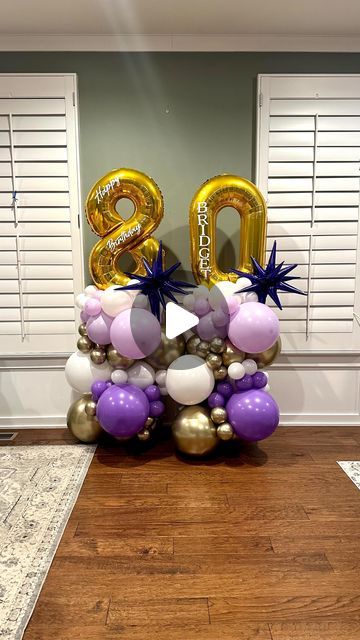 Victoria Dzierza on Instagram: "💜✨ 80th Birthday Columns ✨💜  ✨ Another great example of a pick up option. These balloon columns can both fit in the back of an empty SUV with the seats down. If I’m booked and unable to install on your date there are still many other options available. Pick up balloons also eliminate delivery and install fees keeping the cost down 😎 To order or learn more check out my website linked in bio.  * Empty SUV means empty and yes that means no car seats 😉 * Want to learn how to make these columns? Then  head on over to my subscription page. A column and many other tutorials available for all subscribers.  . . . . . #ballooncolumns #grabandgoballoons #balloonstylist #buckscountyballoons #balloonsbyvictoria #montcoballoons" Column Ideas, 30th Birthday Balloons, Balloon Arrangements, Up Balloons, 80th Birthday Party, Balloon Columns, Balloon Animals, 80th Birthday, 10 Anniversary