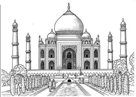 Pin for Later: 50 Printable Adult Coloring Pages That Will Make You Feel Like a Kid Again  Get the coloring page: Taj Mahal Taj Mahal Sketch, Taj Mahal Drawing, Taj Mahal Art, Tac Mahal, تاج محل, Arsitektur Masjid, Seni 2d, Adult Colouring Pages, Architecture Drawing Art