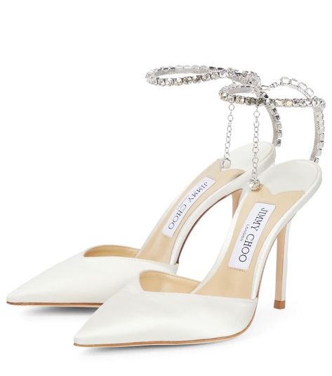 Jimmy Choo White Heels, White Closed Toe Heels, Expensive High Heels, Shoes White Heels, Jimmy Choo Saeda 100, Wedding Shoe Ideas, Jimmy Choo Saeda, Bridal Party Shoes, Jimmy Choo Wedding Shoes