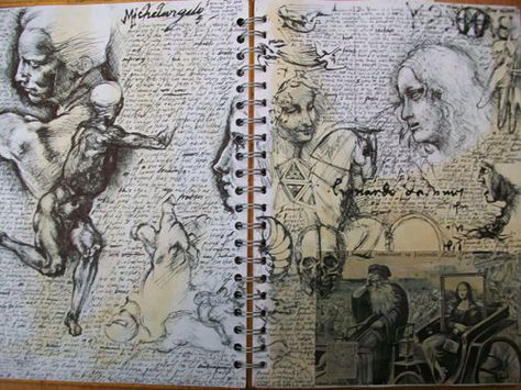 Jay Carpenter - Sketchbook Page- Research On The Renaissance For "Mona Lisa Apple" Art Sketchbook Pages, Artist Research Page, Sketchbook Layout, Sketchbook Artist, Gcse Art Sketchbook, A Level Art Sketchbook, Artist Sketchbook, Sketchbook Art Journal, Art Diary