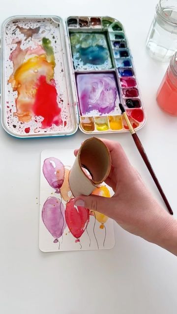 Diy Watercolor Painting, Colourful Balloons, Diy Watercolor, Paper Crafts Diy Kids, Watercolour Tutorials, Watercolor Techniques, Watercolor Cards, Paper Crafts Diy, Diy For Kids