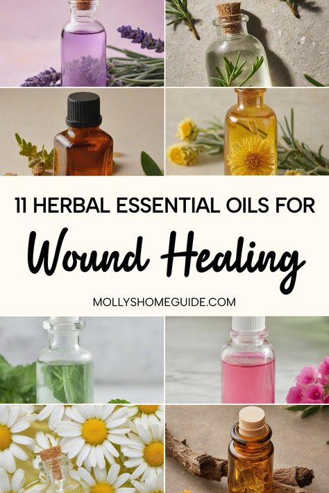 Essential Oils For Healing Skin Wounds, Herbal Oils Diy, Essential Oils For Wound Healing, Skin Healing Essential Oils, Essential Oil For Cuts, Yarrow Salve, Natural Wound Care, Essential Oils For Healing, Witchy Herbs