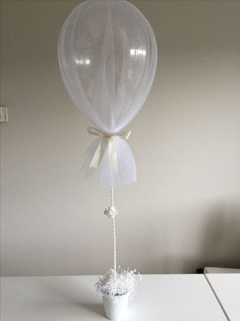 White Balloon Centerpieces, Cloud Baby Shower Theme, Baby Dedication Invitation, Train Baby Shower, Tulle Balloons, Wedding Welcome Table, Black Party Decorations, Baby Shower Themes Neutral, Balloon Bouquet Diy