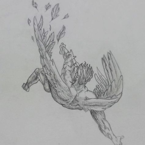 Beautiful angel Tattoo Ideas Fallen Angel, Falling Angel Reference, Fallen Angel Tattoo Simple, Fallen Angel Sketch Pencil Drawings, Falling Lucifer Tattoo, Tattoos Fallen Angel, Fallen Angel Art Draw, Lucifer Fallen Angel Art Tattoo, Falling Angel Sketch