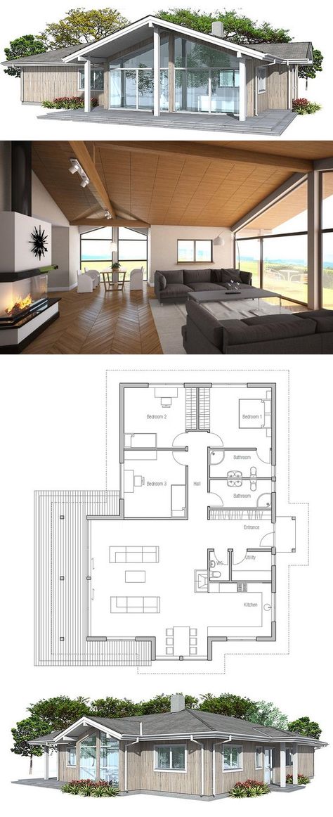 House Plan from ConceptHome.com Building A Container Home, Casa Country, Small House Plan, Container House Plans, Modern House Plan, New House Plans, Modern House Plans, Sims House, Small House Plans