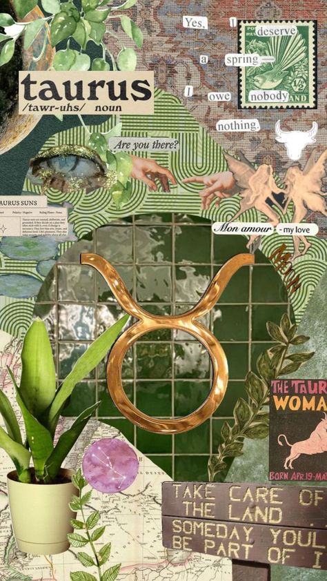 Earth Sign Wallpaper, Taurus Background, Taurus Colors, Taurus + Core + Aesthetic, Zodiac Art Taurus, Taurus Moodboard, Taurus Core, Taurus Illustration, Astrology Party