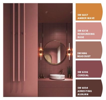 Paint colors from ColorSnap by Sherwin-Williams Sherwin Williams Cordial Paint, Mauve Paint Bathroom, Cordial Sherwin Williams, Pink Brown Bathroom, Dusty Coral Paint, Sherwin Williams Mauve Paint Colors, Pinky Brown Paint, Rose Colored Bathroom, Moody Mauve Bathroom